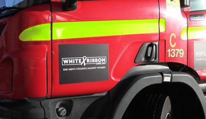 White Ribbon decal on the side of a fire engine